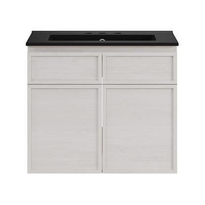 St. Tropez 24" Wall-Mounted Bathroom Vanity in White Oak with Black 3-Hole Centerset Sink Top