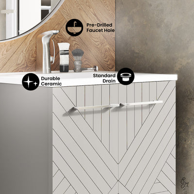 Annecy 24" Freestanding Bathroom Vanity in Greige with Sink Top