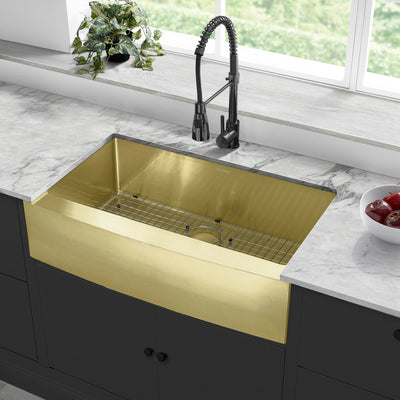 Rivage 36 x 21 Stainless Steel, Single Basin, Farmhouse Kitchen Sink with Apron in Gold