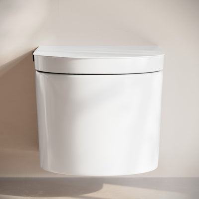 Hugo H Wall-Hung Toilet in Glossy White with Manual Bidet and Supporting Frame