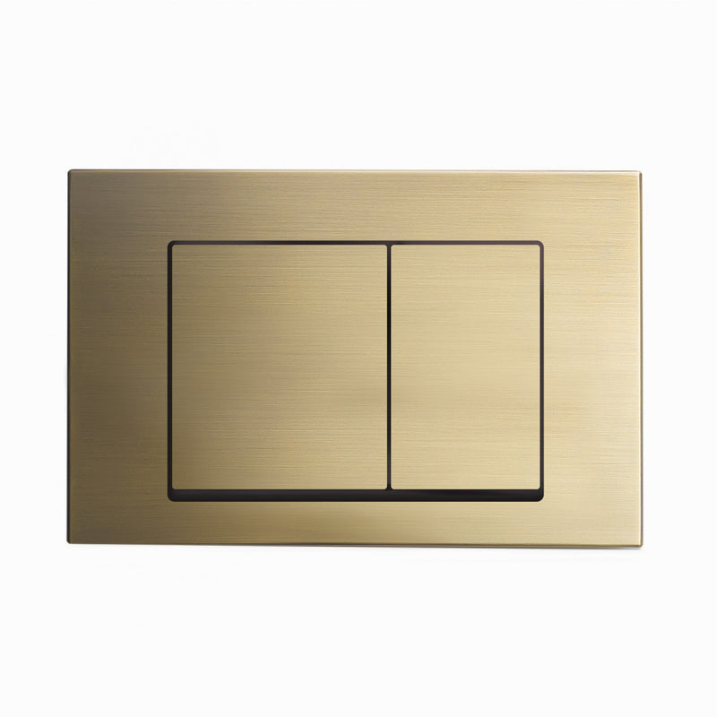 Wall Mount Dual Flush Actuator plate with Square Push Buttons in Brushed Brass