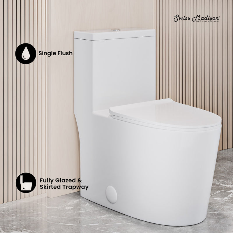 Dreux High Efficiency One-Piece Elongated Toilet with 0.8 GPF Water Saving Patented Technology