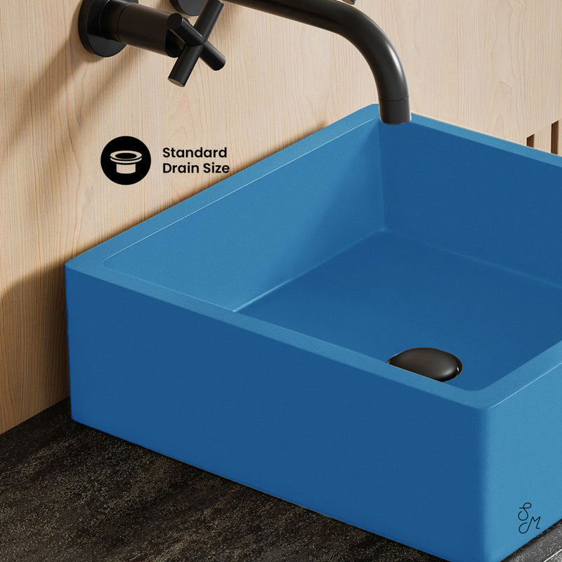 Lisse 15.5" Concrete Square Vessel Sink in Ocean Blue