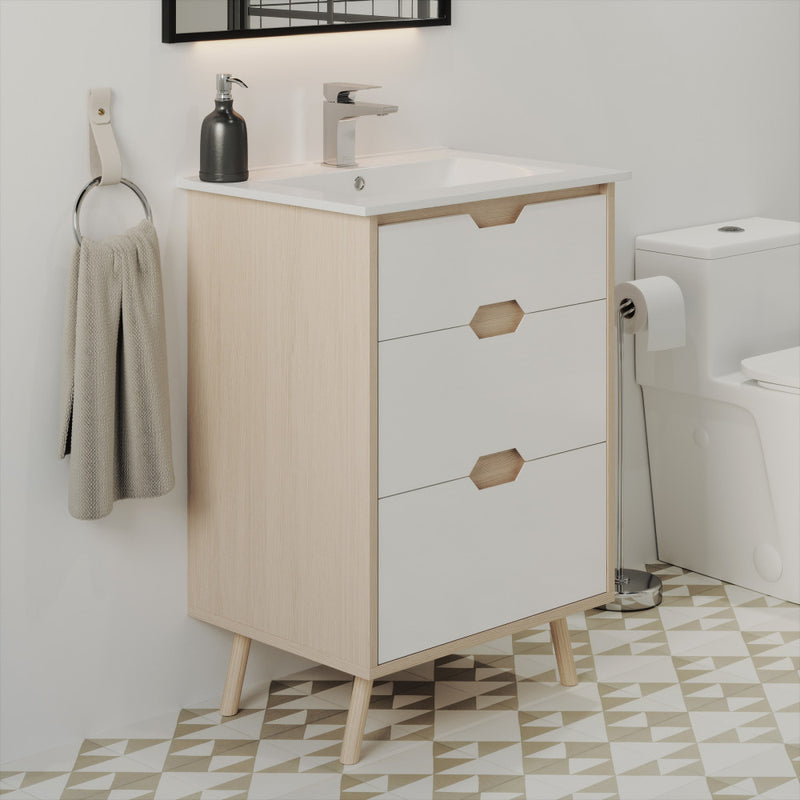Brusque 24" Freestanding Bathroom Vanity in Natural Oak with Sink Top