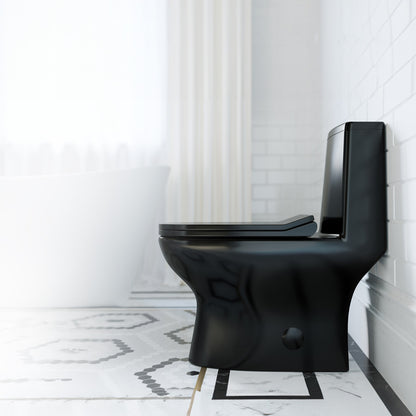 Ivy One Piece Toilet Dual Vortex Flush in Glossy Black 1.1/1.6 gpf