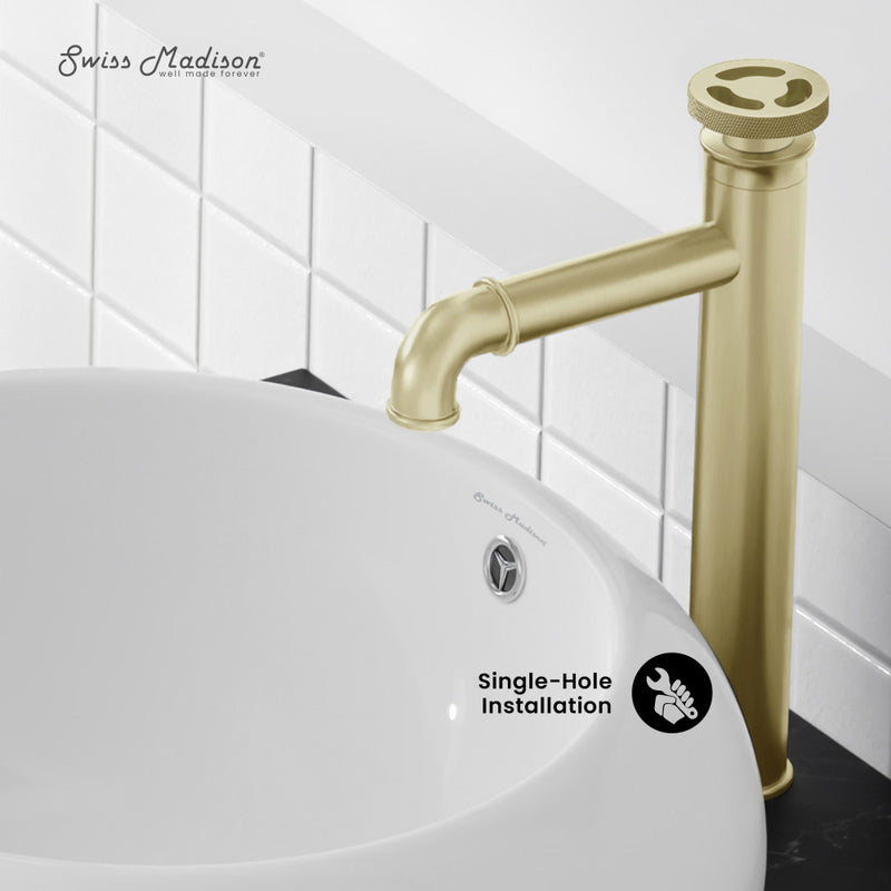 Avallon Single Hole, Single-Handle Wheel, High Arc Bathroom Faucet in Brushed Gold