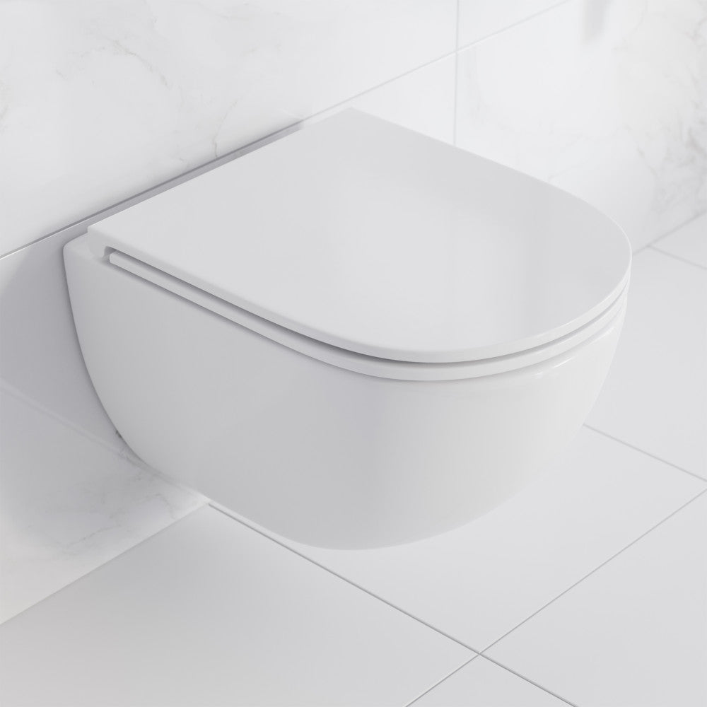 St. Tropez Wall-Hung Toilet Bundle 0.8/1.6 GPF Dual Flush in Glossy White with Flush Plate