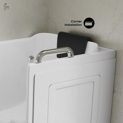 Auvergne 53" x 27" ADA Left Drain Walk-in Soaking Bathtub in Glossy White, Faucet Set, Drain, Grab Bars, Pillow Included