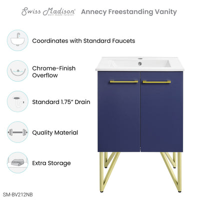 Annecy 24" Freestanding Bathroom Vanity in Navy Blue with Sink Top