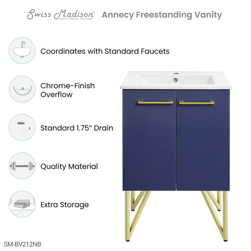Annecy 24" Freestanding Bathroom Vanity in Navy Blue with Sink Top