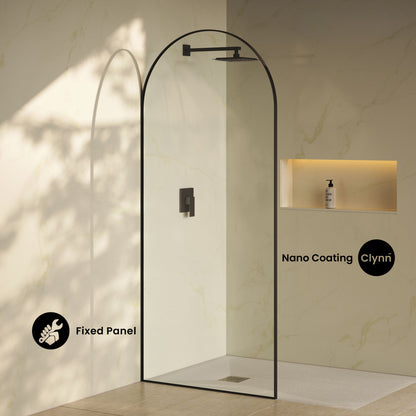 Porte 34 x 76 Framed Fixed 3/8 in. (10mm) Clear Tempered Glass Shower Door with Black Matte Frame