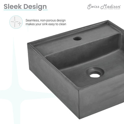 Lisse 16" Square Concrete Vessel Bathroom Sink in Dark Grey