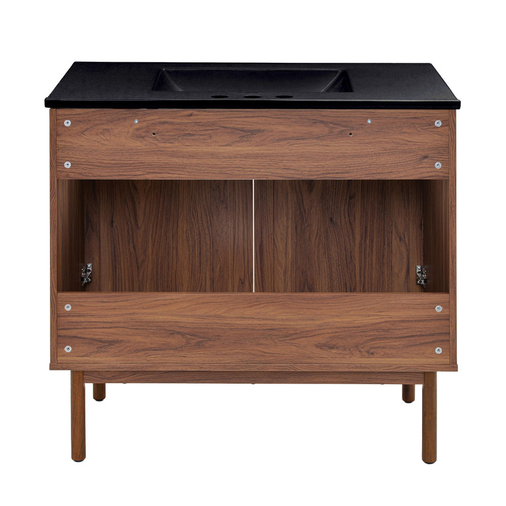 Classe 36" Freestanding Bathroom Vanity in Brown Oak with Black 3-Hole Widespread Sink Top