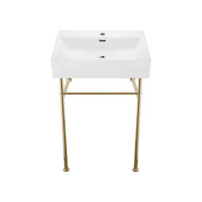 Claire 24 Ceramic Console Sink White Basin Gold Legs