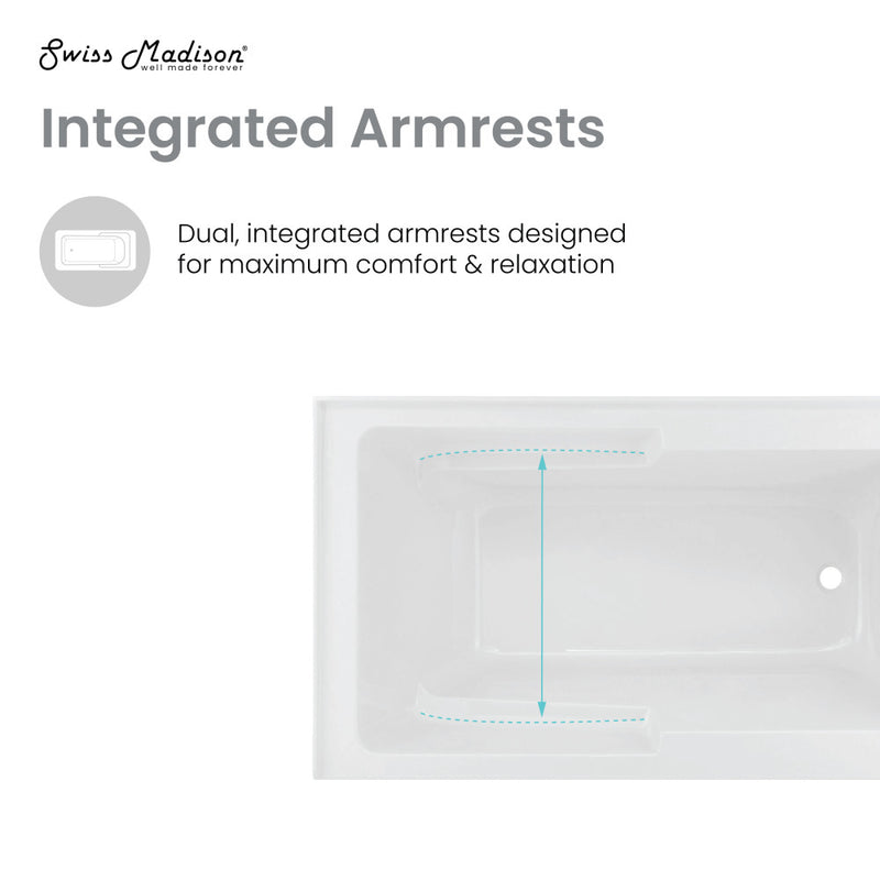 Voltaire 48" x 30" Right-Hand Drain Alcove Integrated Armrest Bathtub with Apron