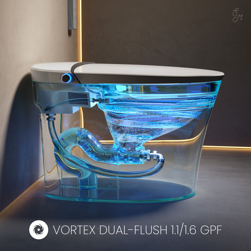 Viro Smart Tankless Elongated Toilet and Bidet, Touchless Vortex Dual-Flush 1.1/1.6 gpf