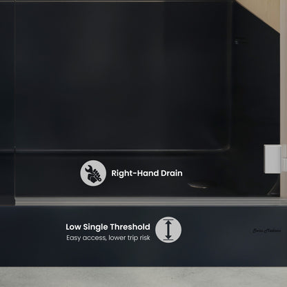 Aquatique 60" x 32" Right Drain, Shower Base in Matte Black