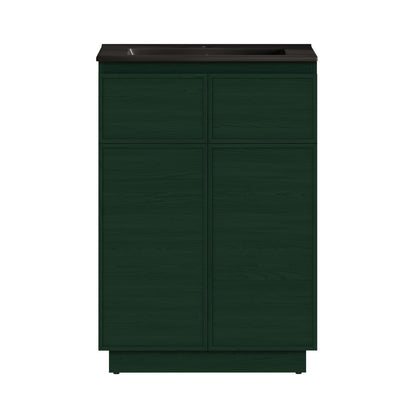 St. Tropez 24" Freestanding Bathroom Vanity in Green Oak with Black Sink Top