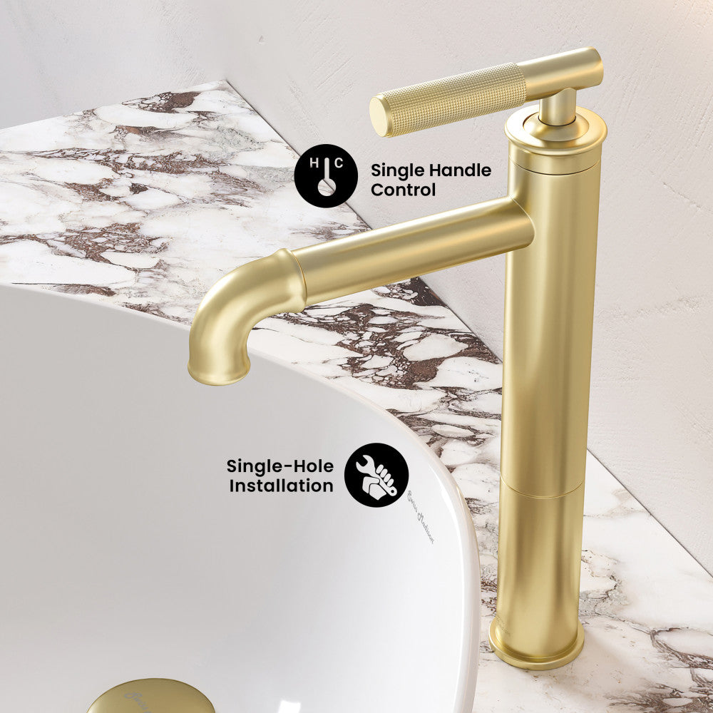 Avallon Single Hole, Single-Handle Sleek, High Arc Bathroom Faucet in Brushed Gold