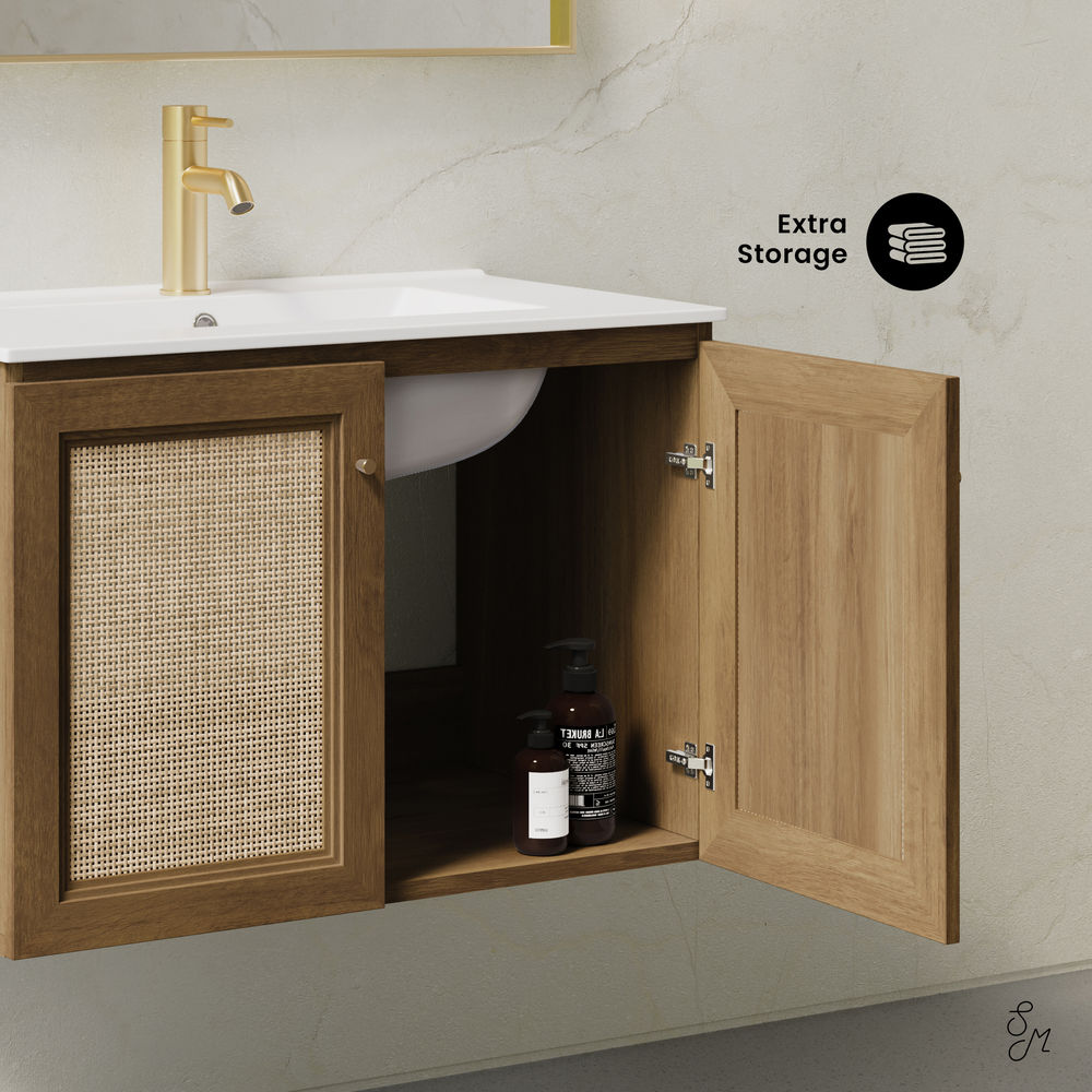 Classe 30" Wall-Mounted Bathroom Vanity in Brown Oak with Single Faucet Hole Vanity Top