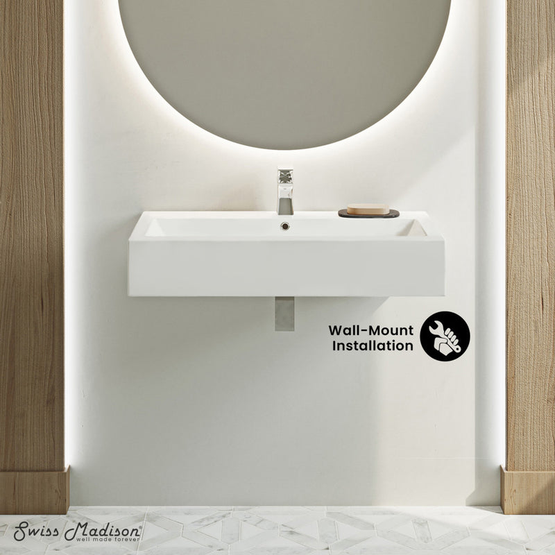 Voltaire Wide Rectangle Wall-Mount Sink in Shiny White