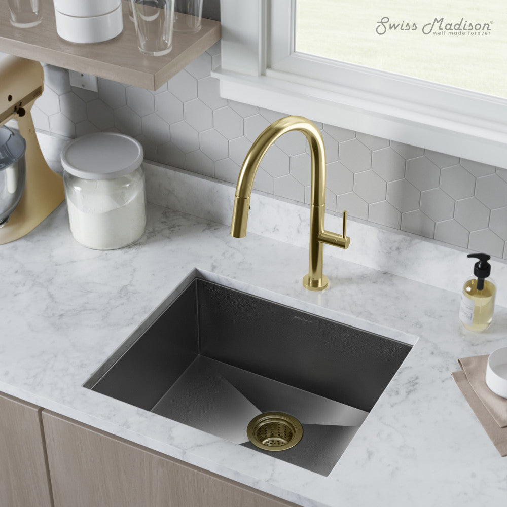 21x18 black stainless steel undermount kitchen sink, single basin.