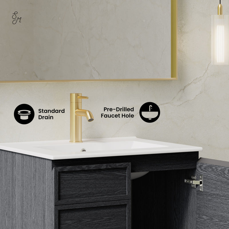 St. Tropez 24" Wall-Mounted Bathroom Vanity in Black Oak with Sink Top