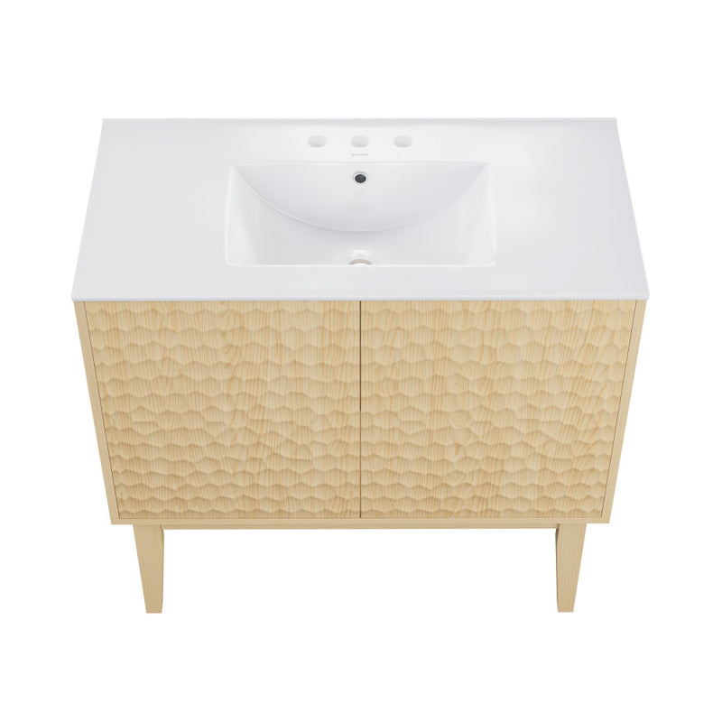Bosse 36" Freestanding Bathroom Vanity in Natural Oak with 3-Hole Widespread Sink Top