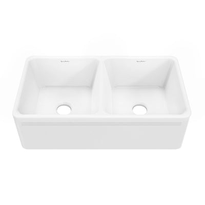 Delice 34" Double Basin Ceramic Farmhouse Kitchen Sink in Glossy White