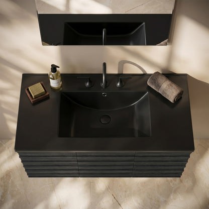 36" Ceramic Vanity Top with Three Faucet Holes in Matte Black