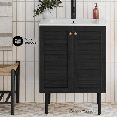 Bron 24" Freestanding Bathroom Vanity in Black Oak with Sink Top