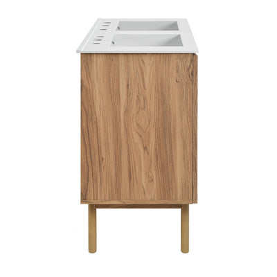 Classe 48 in. Brown Oak, Double Basin Bathroom Vanity With White, 3-Hole Ceramic Sink Top