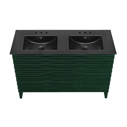 Cascade 48" Freestanding Bathroom Vanity in Green Oak with Black 3-Hole Centerset Double Basin Sink Top