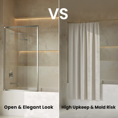 Pierre 34 x 58 Framed Fixed 3/8 in. (10mm) Clear Tempered Glass Tub Door with Nickel Brushed Frame
