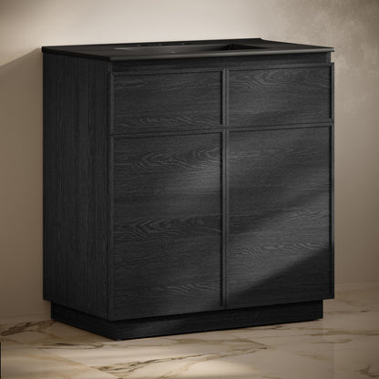 St. Tropez 36" Freestanding Bathroom Vanity in Black Oak with Black 3-Hole Widespread Sink Top