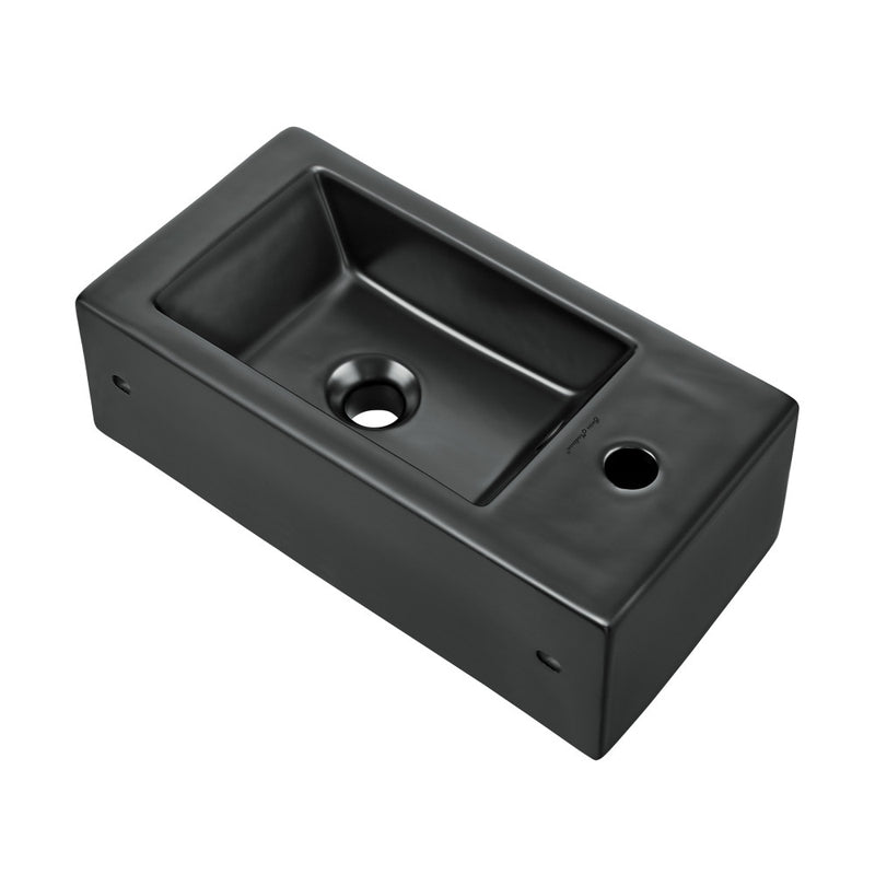 Voltaire 19.5 x 10 Rectangular Ceramic Wall Hung Sink with Left Side Faucet Mount, Matte Black