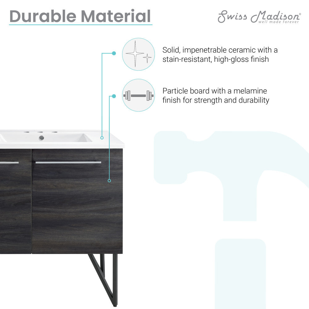 Annecy 60 in. Black Walnut, Double Basin Bathroom Vanity With White, 3-Hole Artificial Stone Sink Top