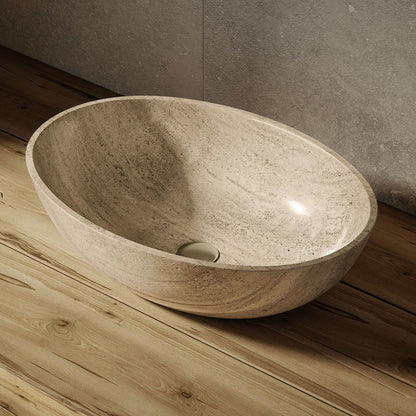 Ivy 20" Natural Marble Oval Vessel Sink in Polished Travertine