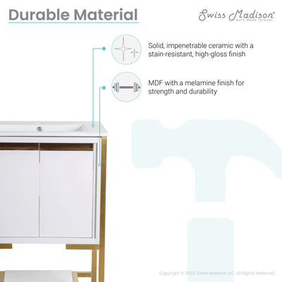 Marseille 24" Bathroom Vanity in White and Brushed Gold