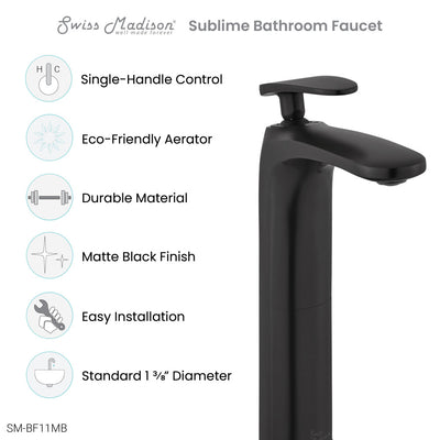 Sublime Single Hole, Single-Handle, High Arc Bathroom Faucet in Matte Black