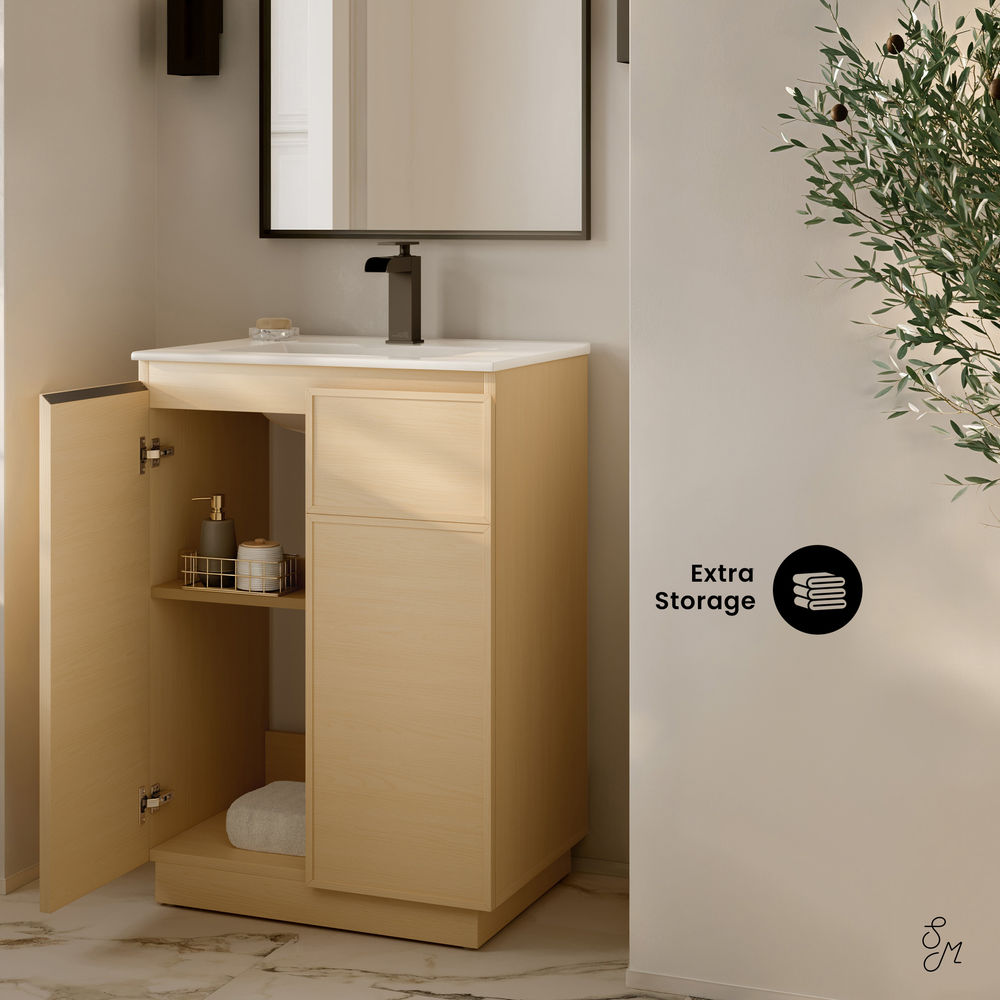 St. Tropez 24" Freestanding Bathroom Vanity in Natural Oak with Sink Top