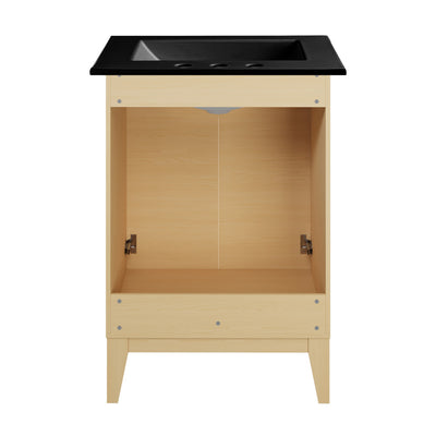 Cascade 24 in. Natural Oak Bathroom Vanity With Black, 3-Hole Ceramic Sink Top