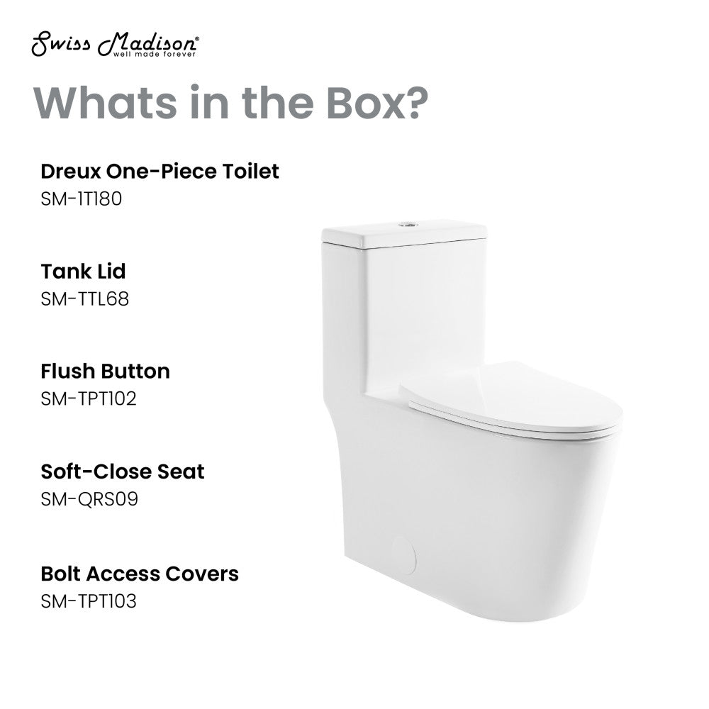 Dreux High Efficiency One-Piece Elongated Toilet with 0.8 GPF