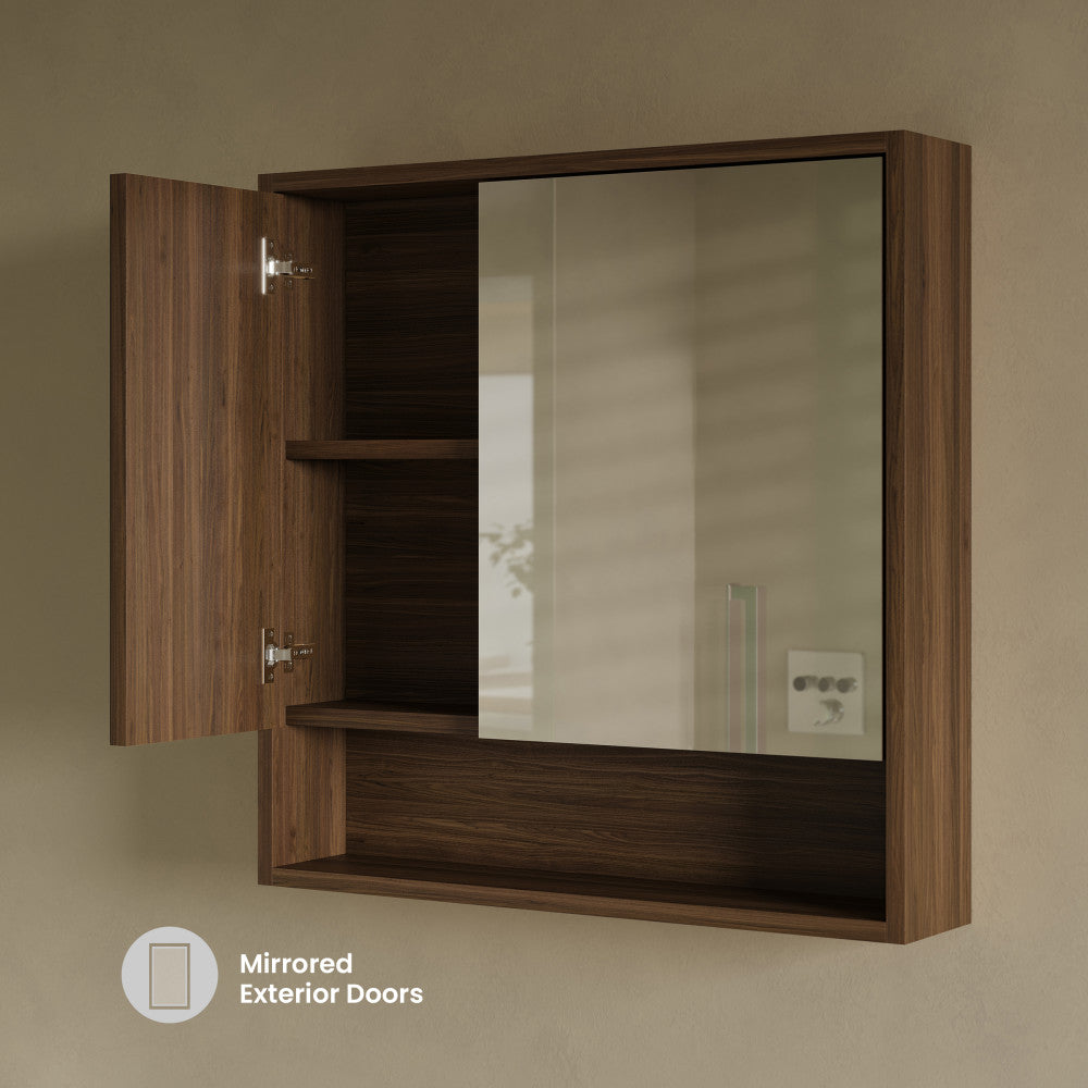 Delice 30 x 30 Rectangular Wall Mount Medicine Cabinet in Walnut with Open Shelf
