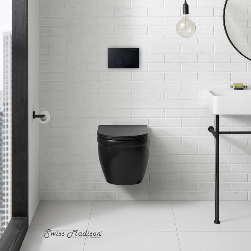 Ivy Wall-Hung Toilet Bundle 0.8/1.6 GPF Dual Flush in Matte Black with Black Flush Plate