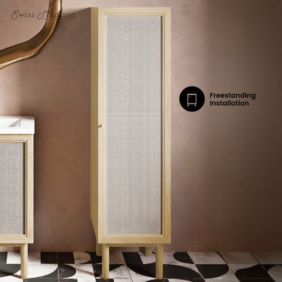 Classe 15.5 x 15 x 60 Freestanding Linen Cabinet in Natural Oak