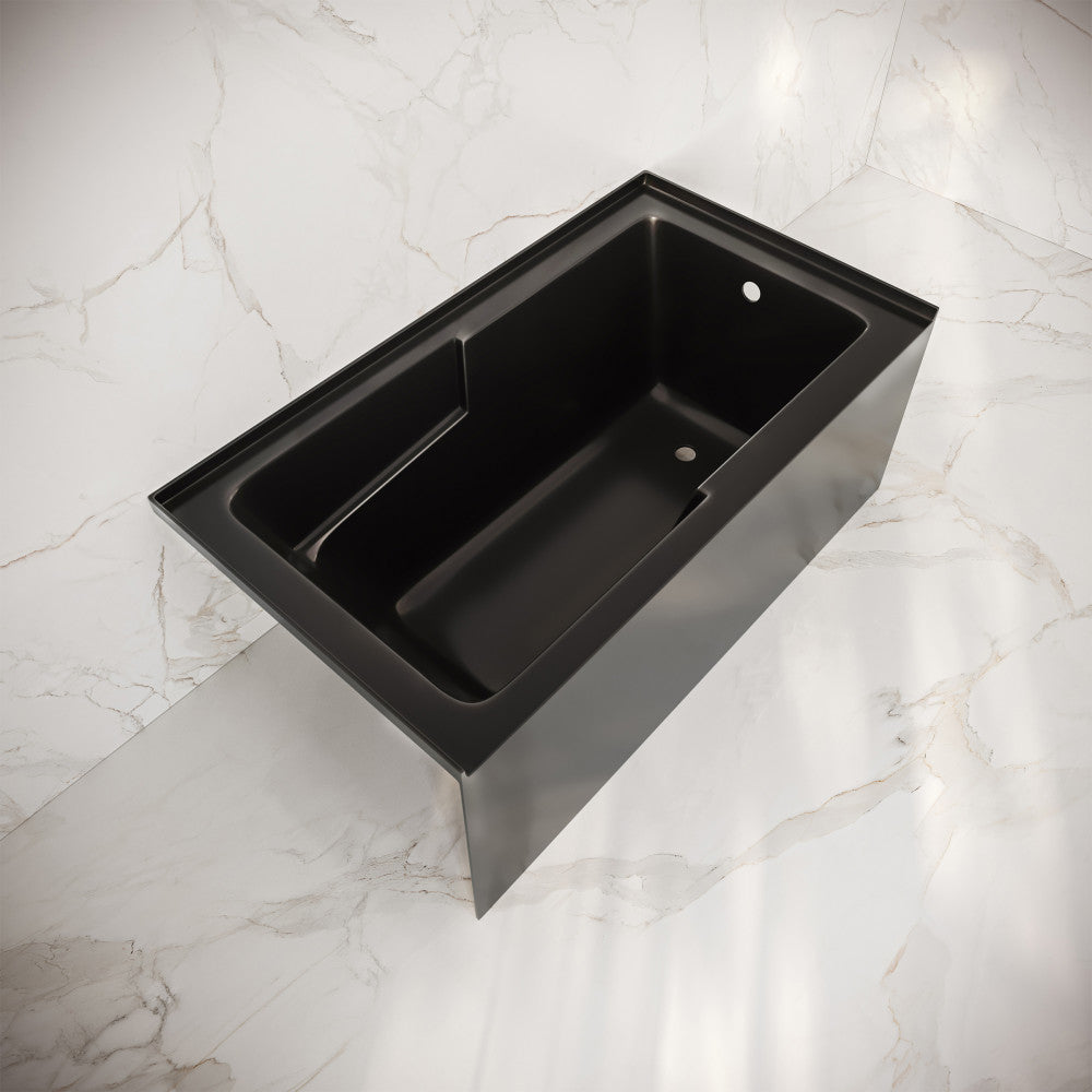 Voltaire 54 x 30 Skirted Right Drain Soaking Apron Bathtub in Glossy Black with Integrated Armrest