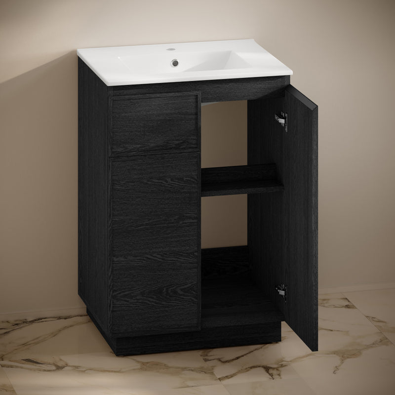 St. Tropez 24" Freestanding Bathroom Vanity in Black Oak with Sink Top
