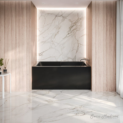 Voltaire 54 x 30 Skirted Right Drain Soaking Apron Bathtub in Glossy Black with Integrated Armrest