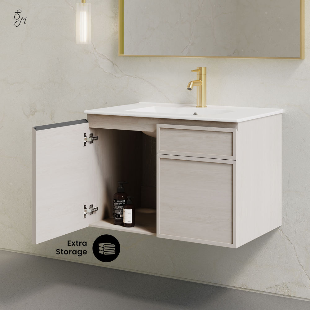St. Tropez 30" Wall-Mounted Bathroom Vanity in White Oak with Sink Top